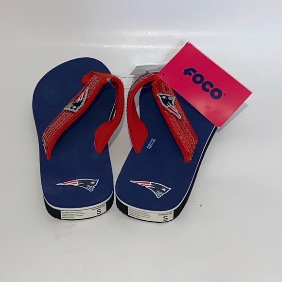 Foco Women's Blue New England Patriots NFL Sequin Flip Flops Sandals Small NWT - Picture 1 of 5
